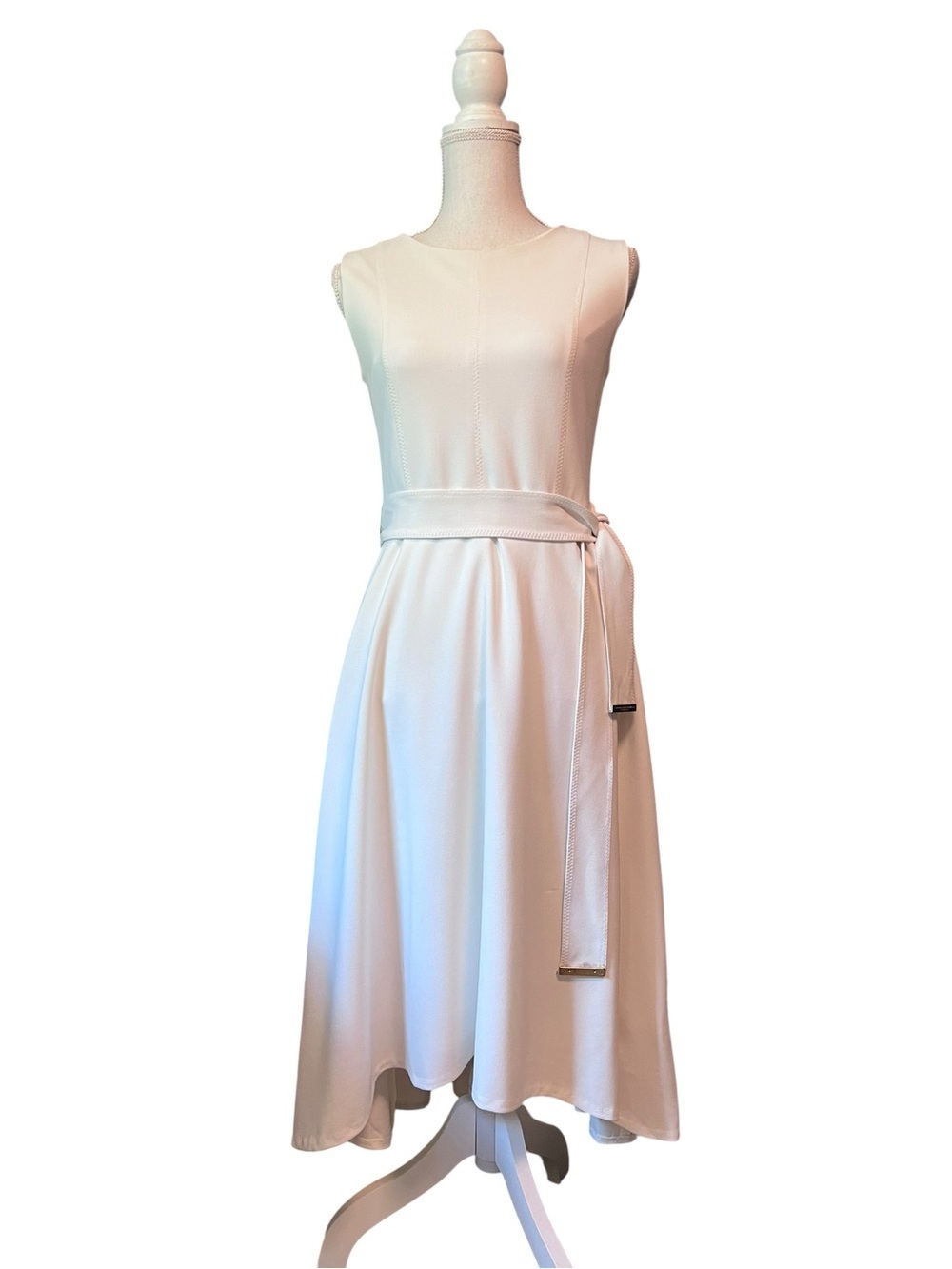 Donna Karan Ivory High-Low Sleeveless “Ivy”Dress with Waist Tie Size 6